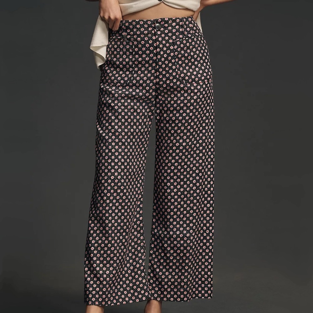 Anthropologie The Colette Cropped Wide Leg Pants Linen Edition